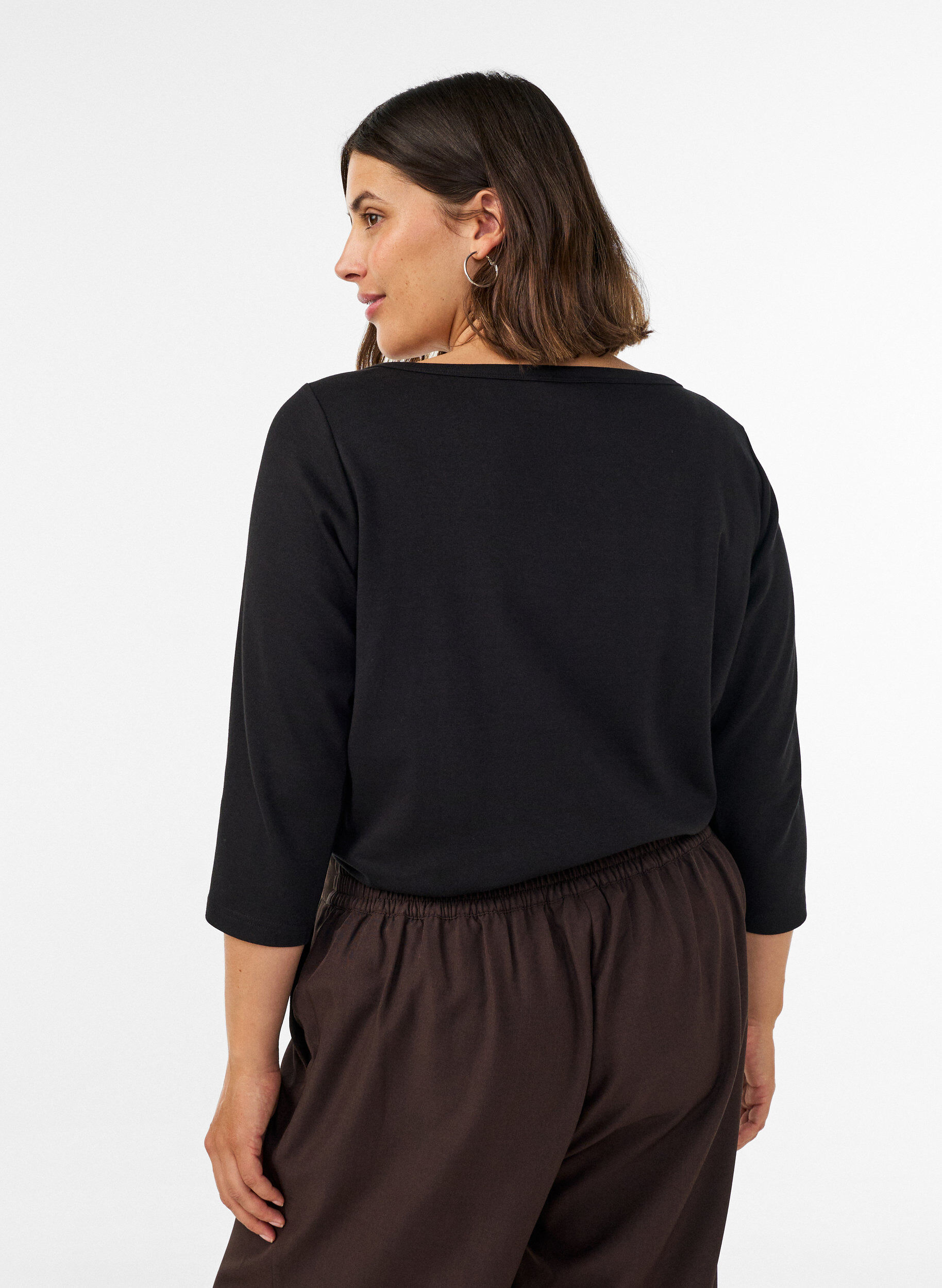 ZizzifashionBasic T-shirt with boat neck and 3/4 sleeves, Black, Model image number 2