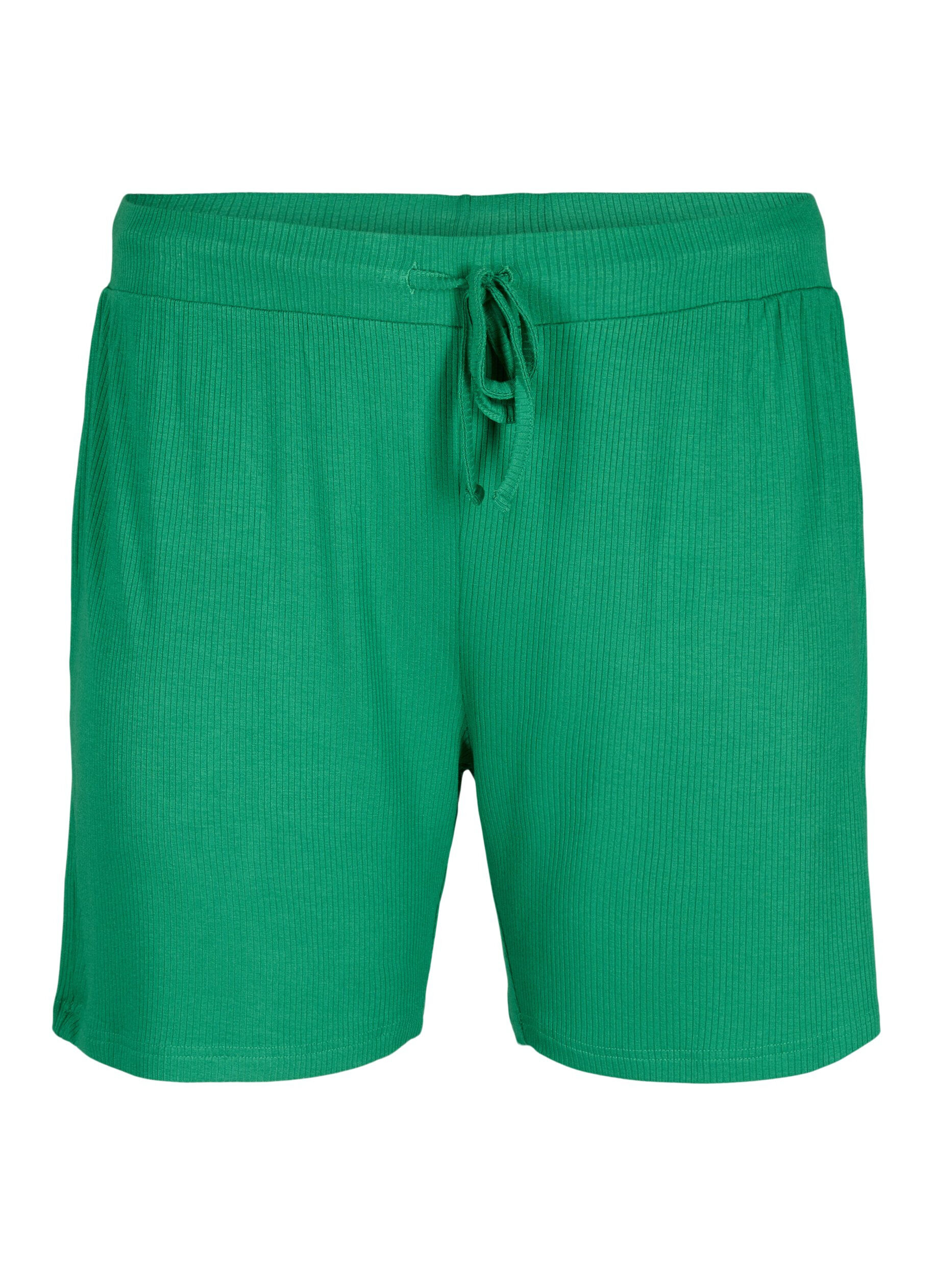 Zizzifashion Loose-fitting viscose shorts with ribbing, Jolly Green, Packshot image number 0