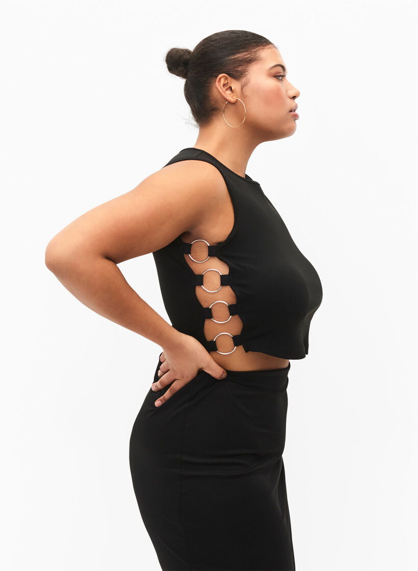 Short top with open side detail, Black, Model image number 2