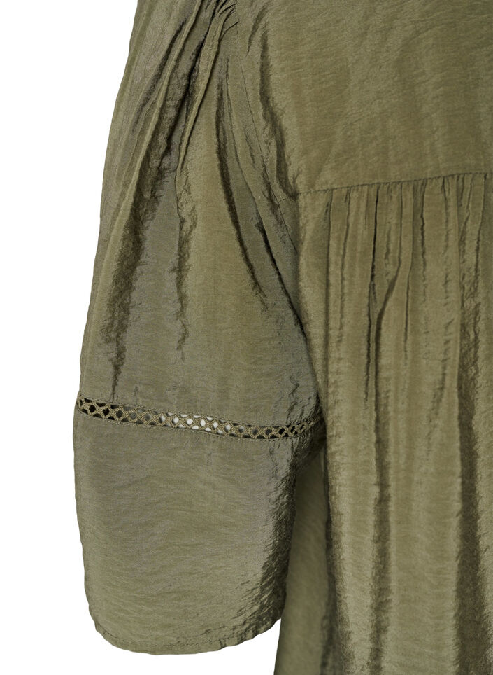 Viscose blouse with pintucks and balloon effect, Green, Packshot image number 3