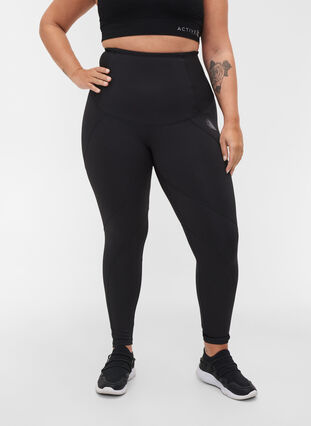 Cropped gym leggings with tummy-tuck effect, Black, Model image number 2