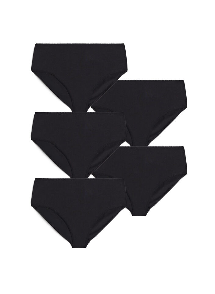 5-pack cotton panties with regular waist, Black, Packshot image number 0