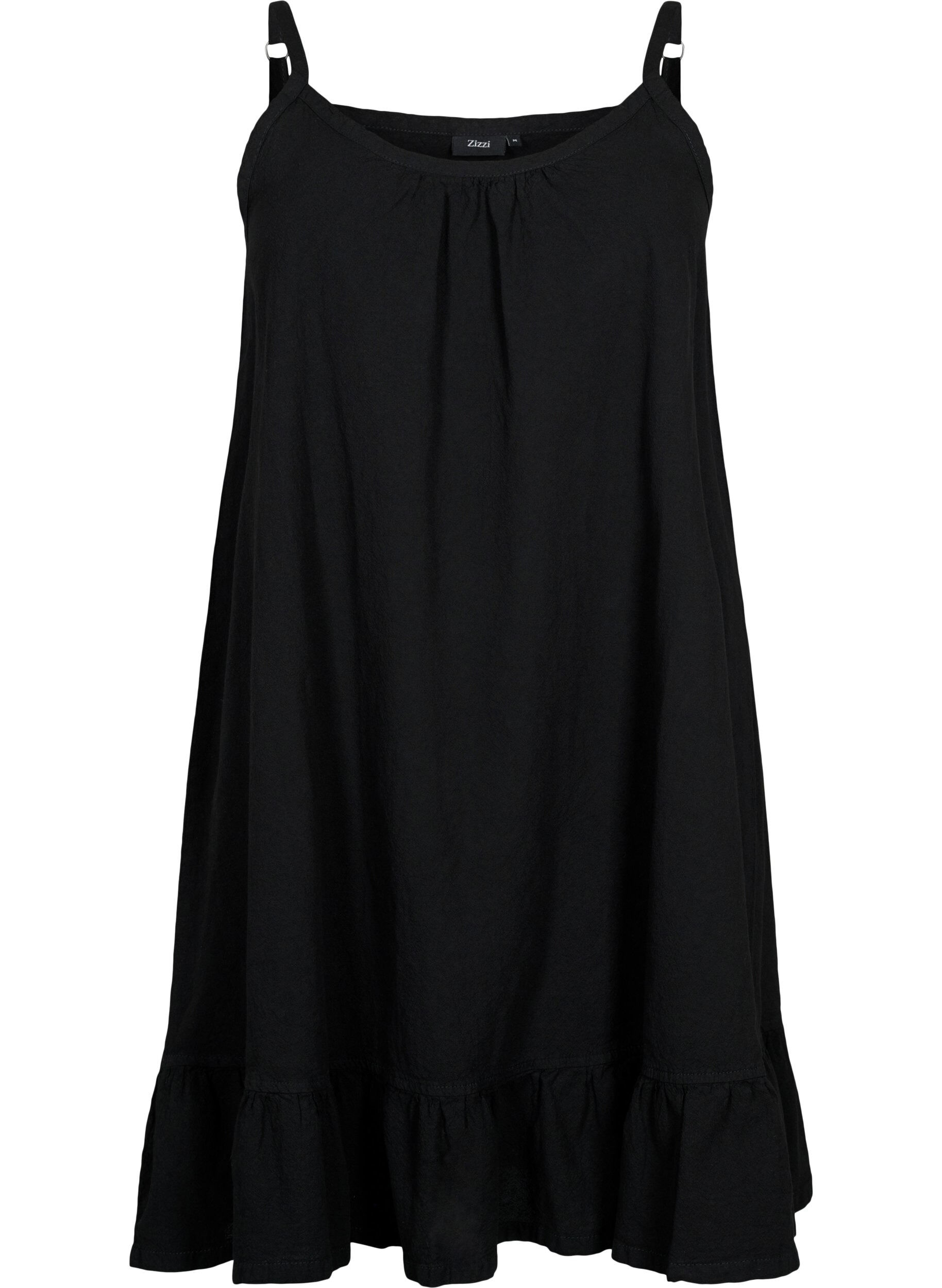 Zizzifashion Cotton dress with thin straps and an A-line cut, Black, Packshot image number 0
