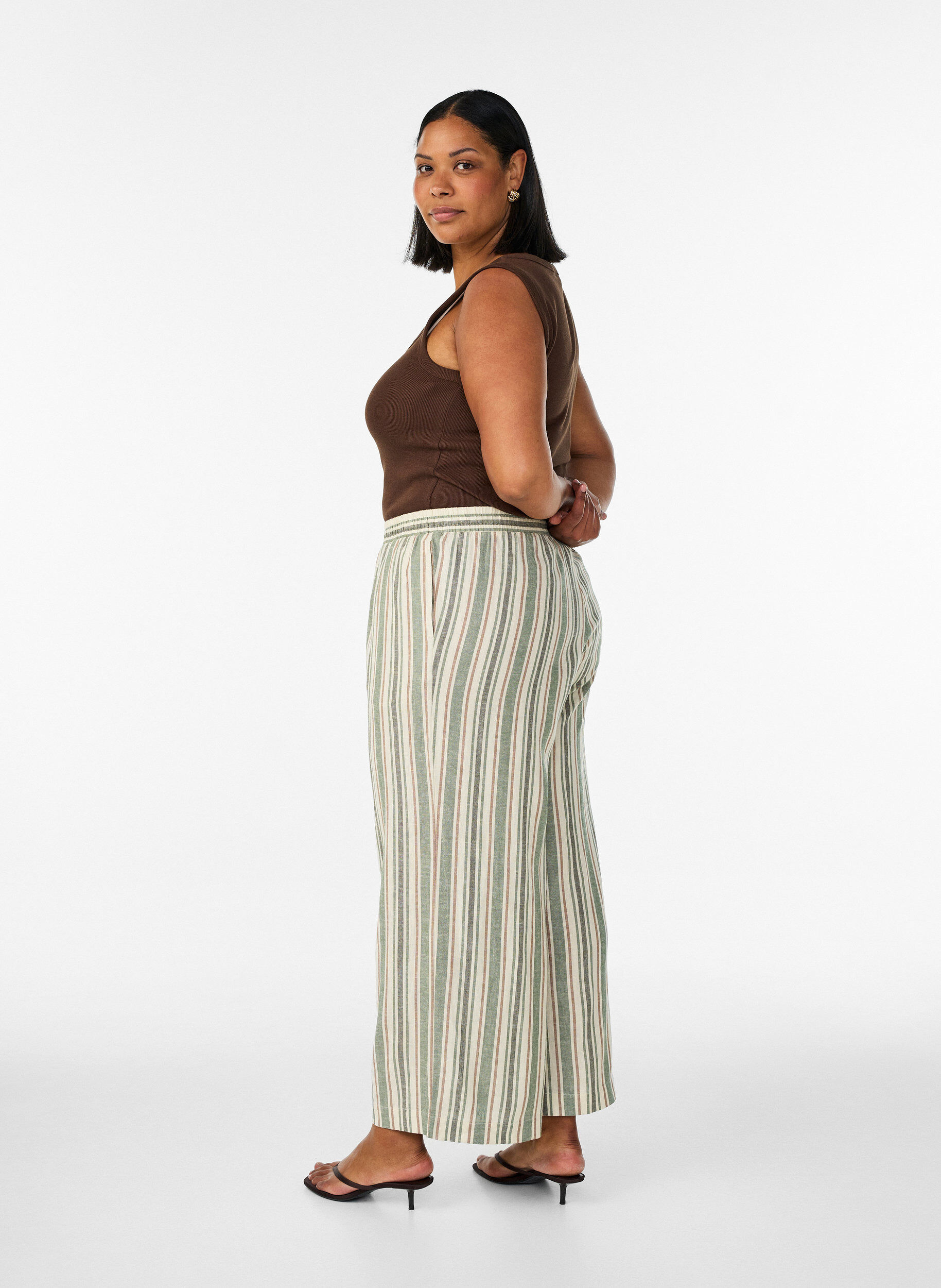 Zizzifashion Wide-leg linen and viscose trousers, Vanilla, Model image number 1