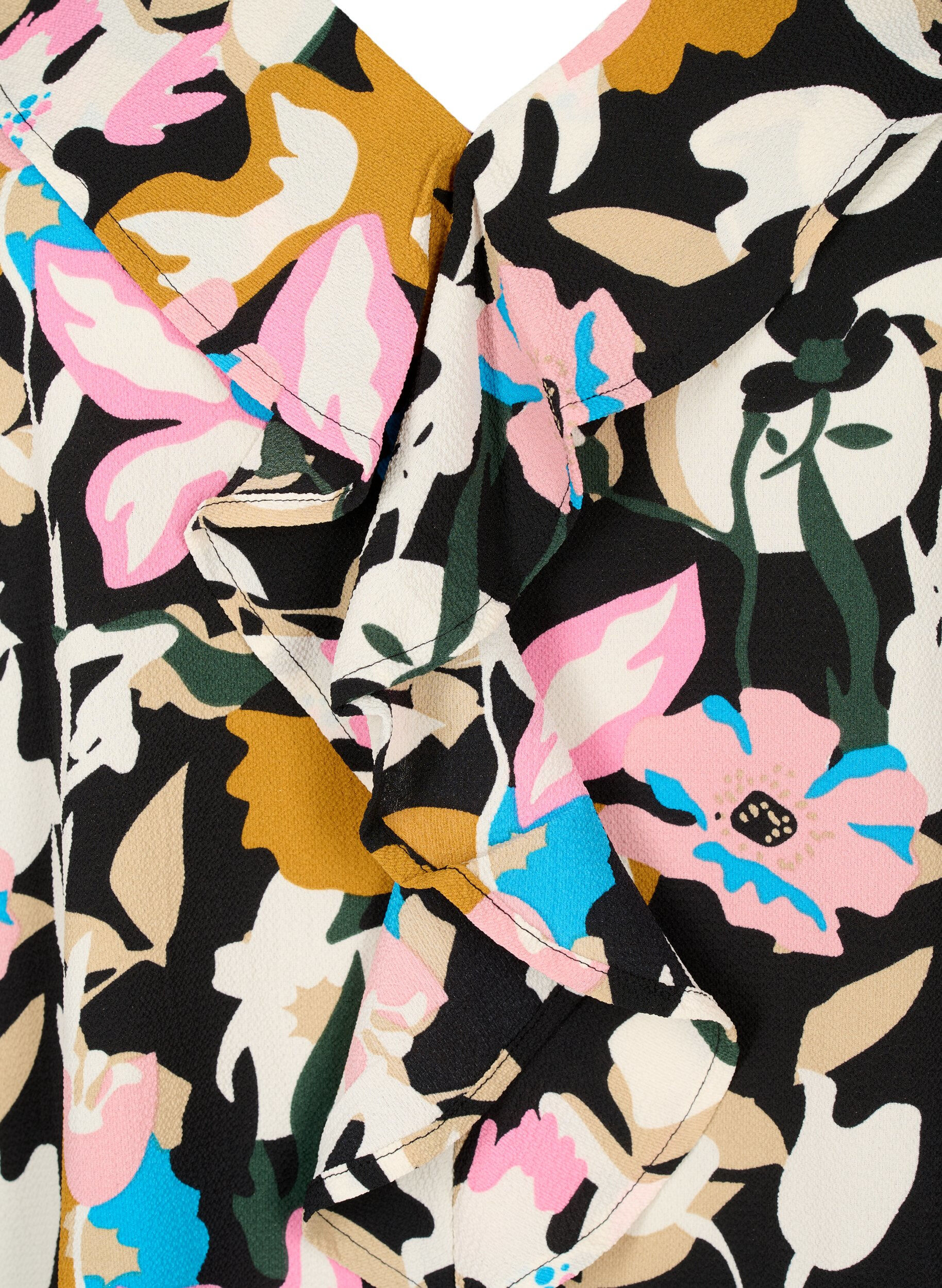 Zizzifashion Printed blouse with ruffles, Black Multi Flower, Packshot image number 2