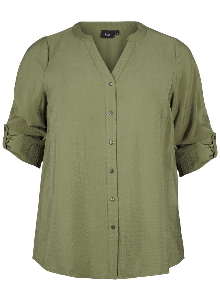 Viscose shirt blouse with 3/4 sleeves, Winter Moss, Packshot image number 0