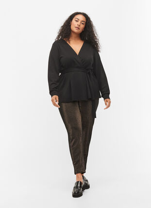 Wrap top with tie band and lurex, Black w. Black, Model image number 2