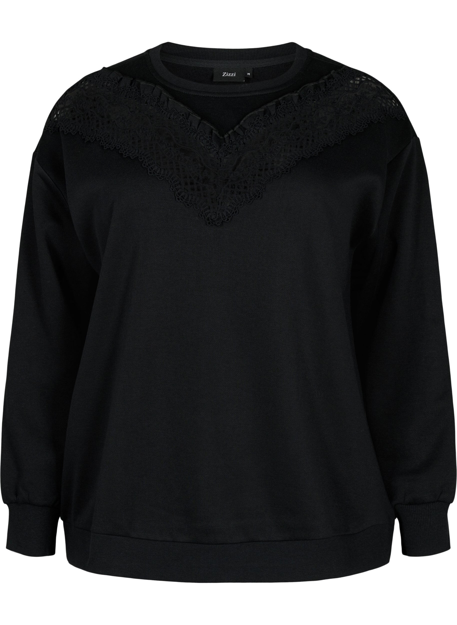 Zizzifashion Sweatshirt with ruffle and crochet detail, Black, Packshot image number 0