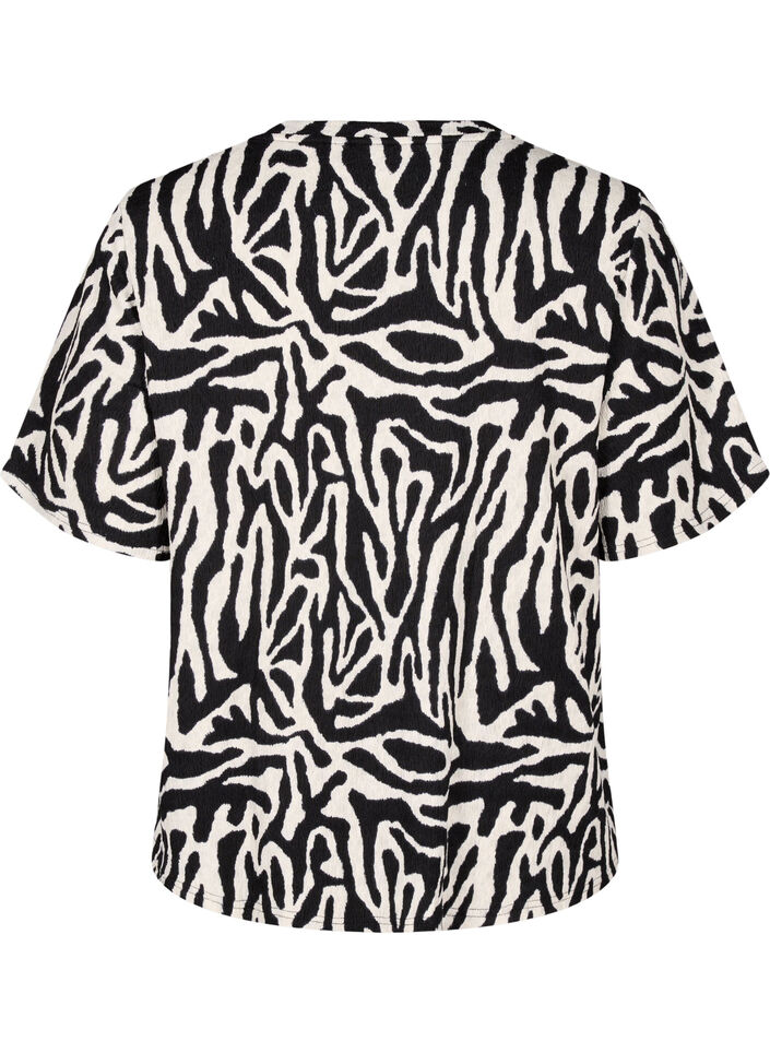 Short-sleeved blouse with zebra print, Black, Packshot image number 1