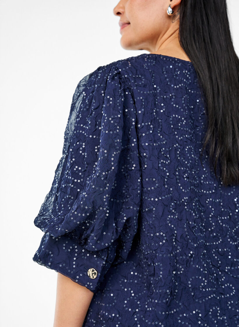 Party blouse with sequins and 1/2 sleeves, Blue, Model image number 3