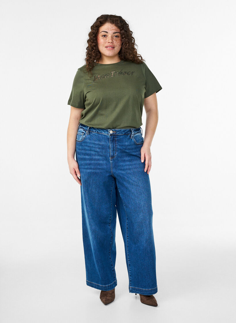 Cotton t-shirt with decorative front detail, Green, Model image number 1