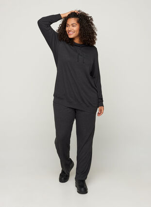 Long-sleeved blouse with a high neck and drawstring, Black, Model image number 2