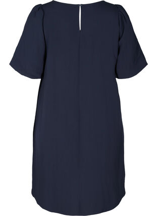 Short-sleeved viscose dress with A-line cut, Night Sky, Packshot image number 1