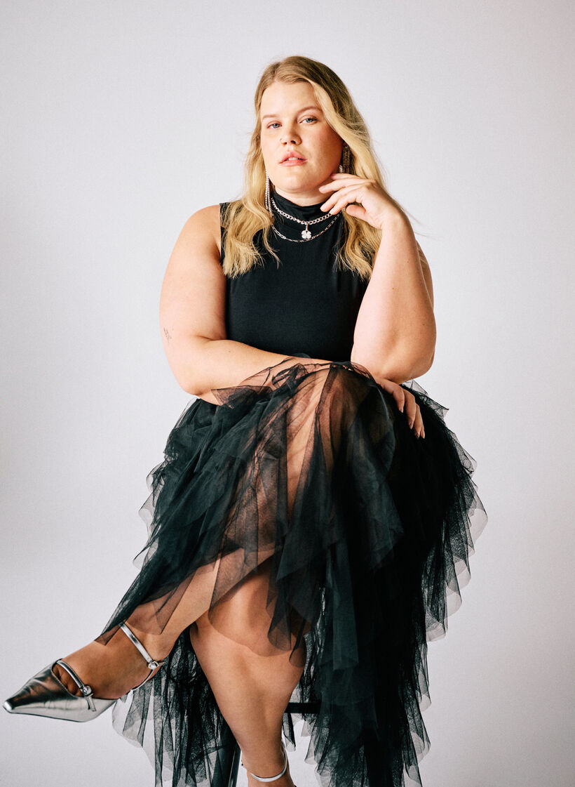 Midi tulle skirt with elastic waistband, Black, Image image number 0