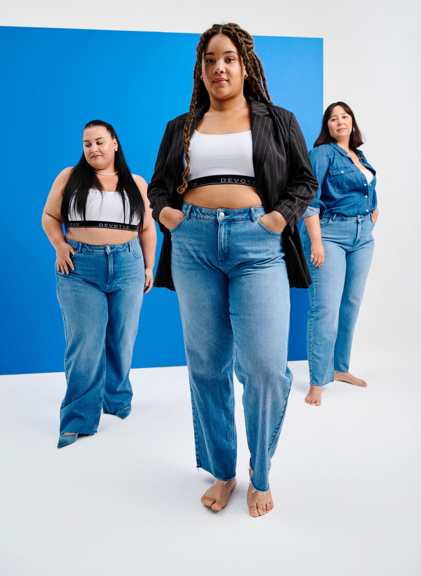 Straight fit jeans with raw edges, Medium Blue, Image image number 0