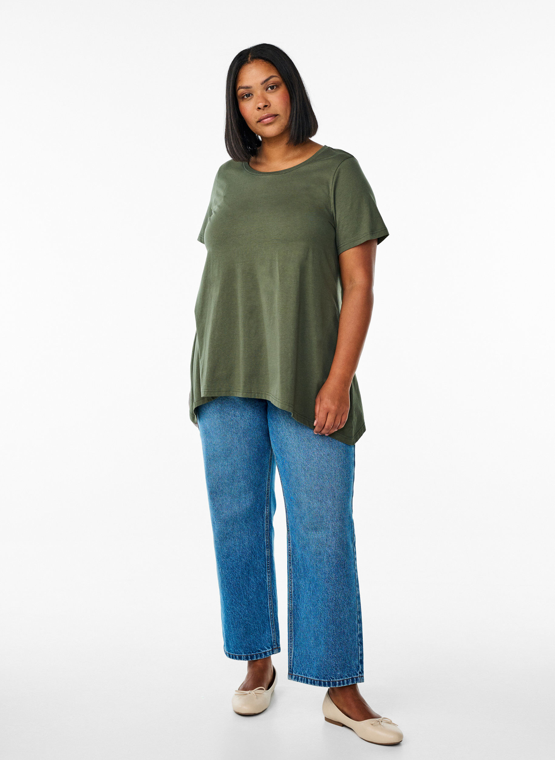 Zizzifashion T-shirt with a round neck and A-line shape, Green, Model image number 1