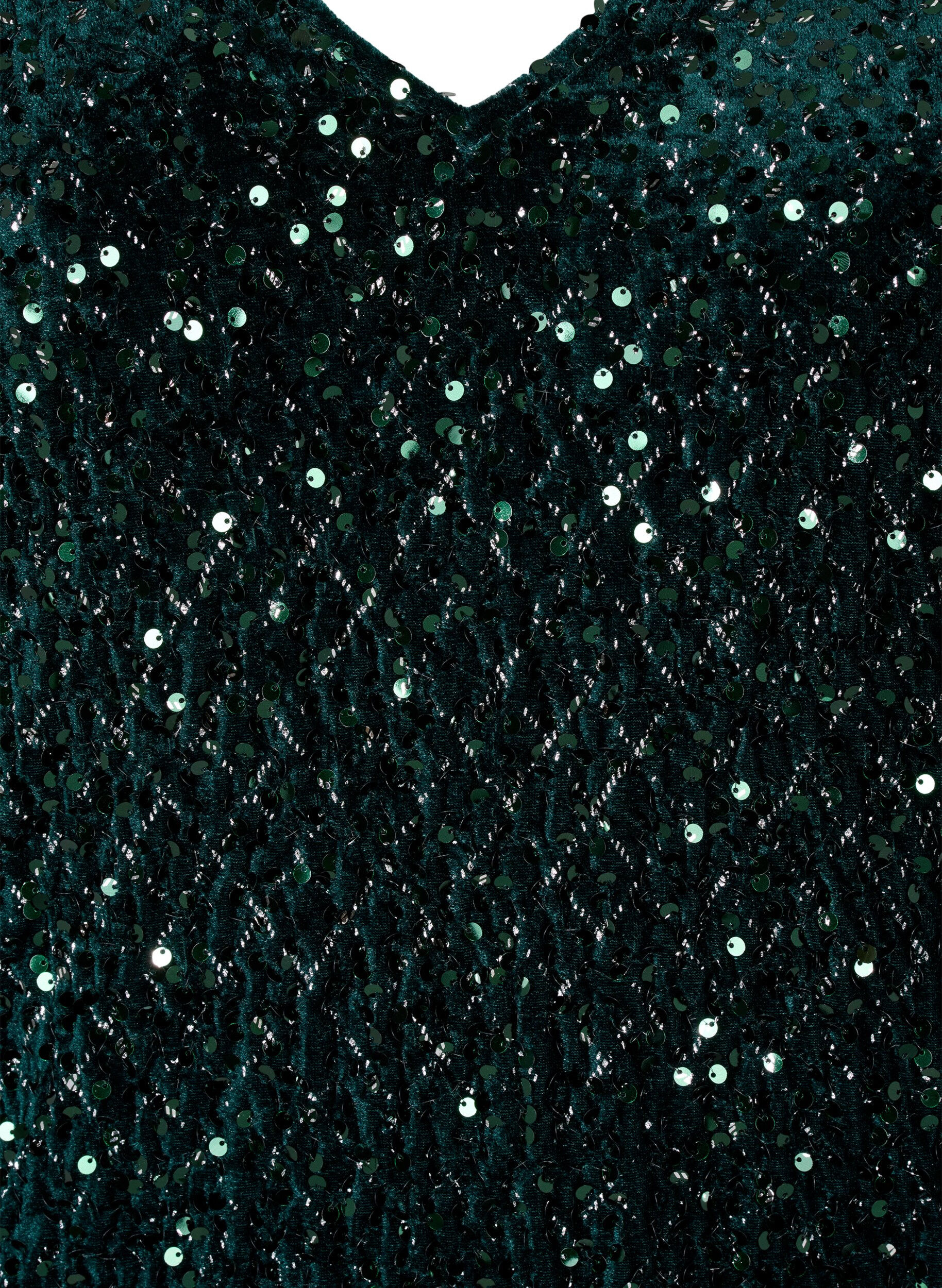 Zizzifashion Sequin dress with a V-neck and check pattern, Rain Forest Sequins, Packshot image number 2