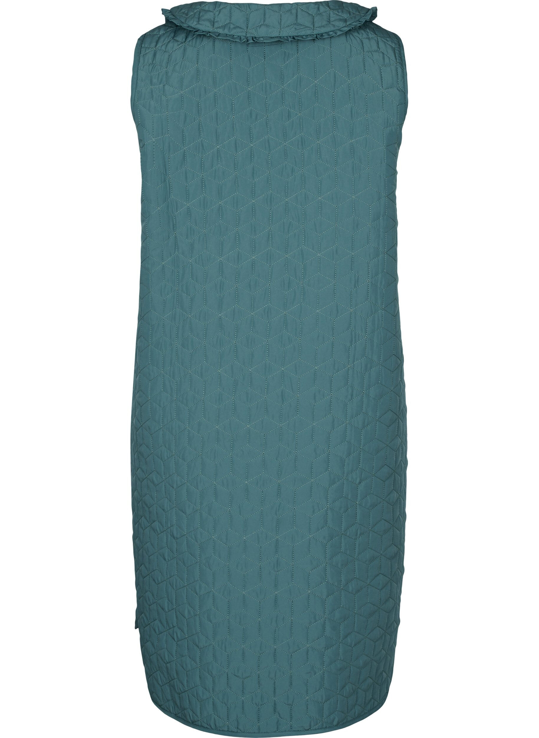 Zizzifashion Long quilted vest with collar and frills, Sagebrush Green, Packshot image number 1