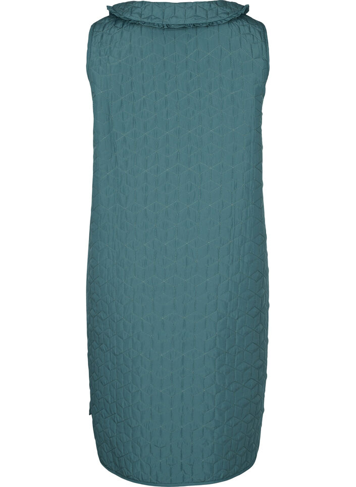 Long quilted vest with collar and frills, Sagebrush Green, Packshot image number 1