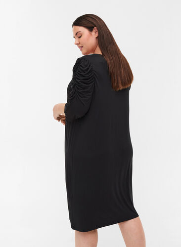 Plain viscose dress with 2/4 sleeves, Black, Model image number 1