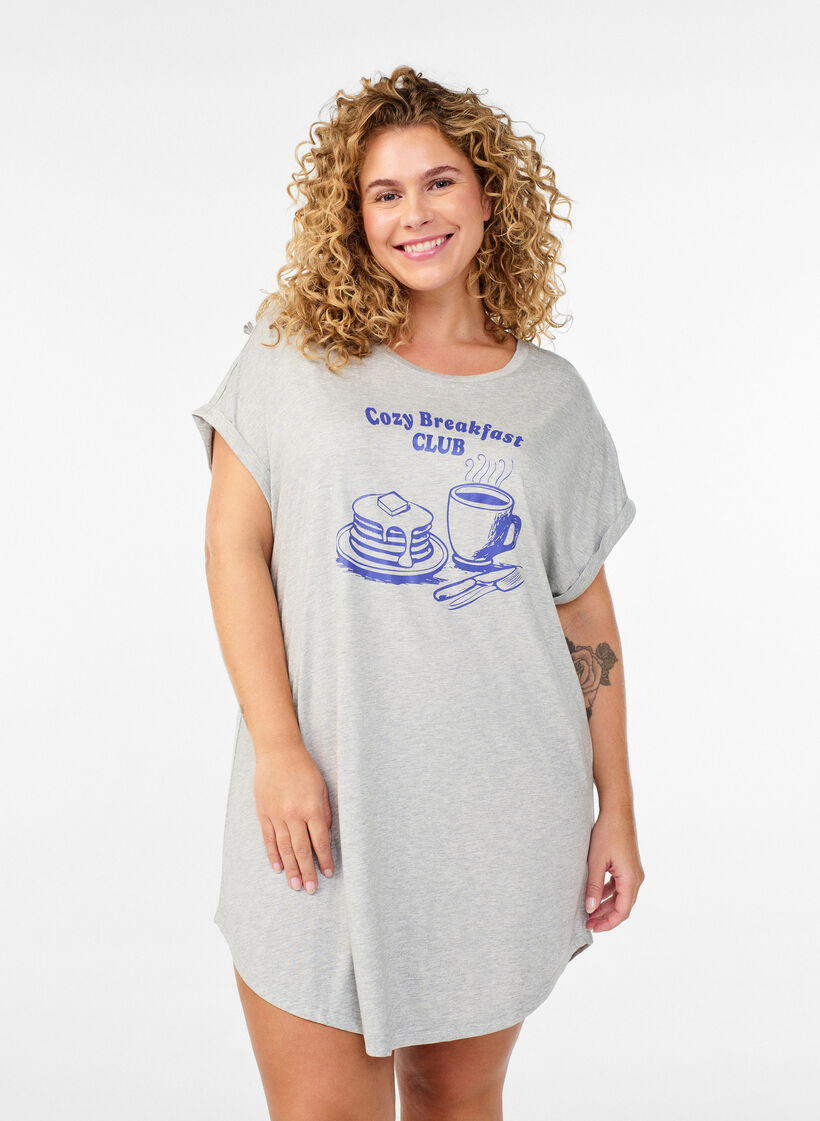Short sleeve nightgown with text print, Grey, Model image number 0
