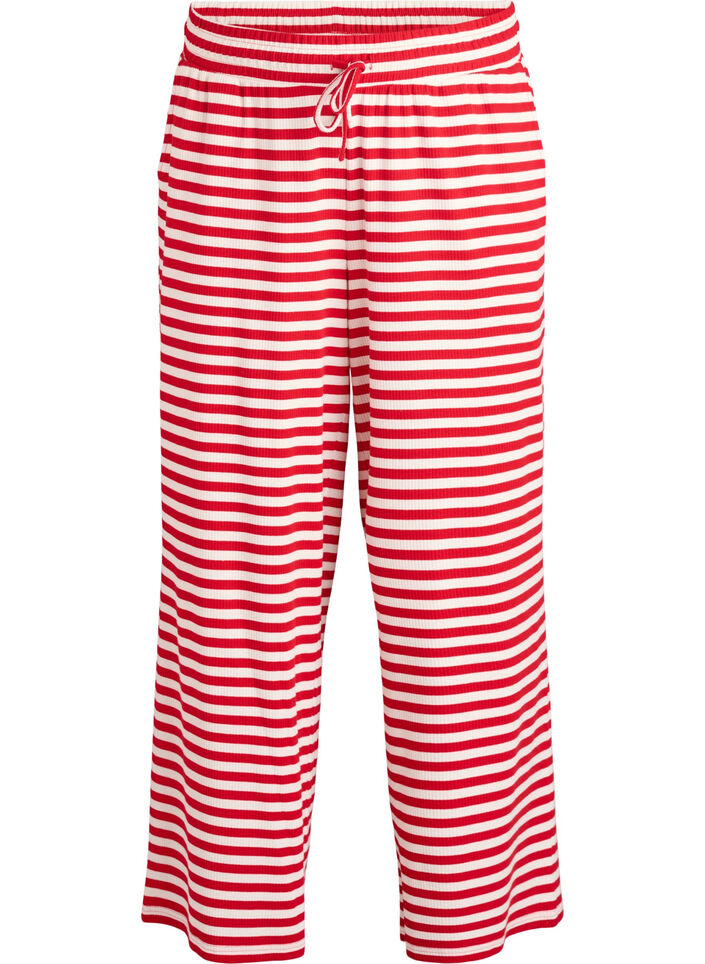 Striped pyjama trousers with a high waist and wide legs, Red, Packshot image number 0