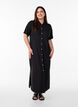 Maxi dress in jersey with collar and short sleeves, Black, Model image number 0