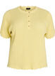 Short-sleeved knit blouse with openwork pattern and wavy edges, Yellow, Packshot image number 0