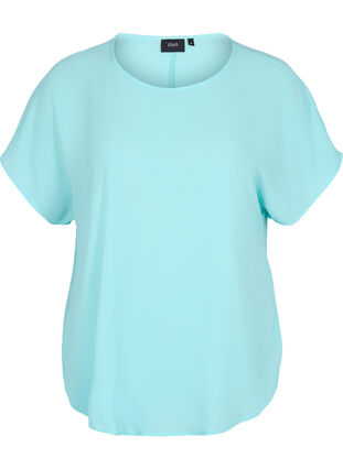 Blouse with short sleeves and a round neckline, Aqua Splash, Packshot image number 0