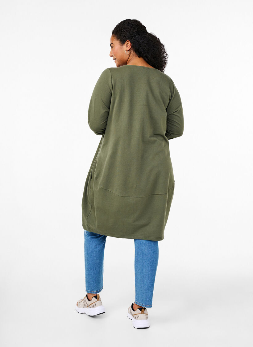 Balloon dress in cotton with pockets, Green, Model image number 2