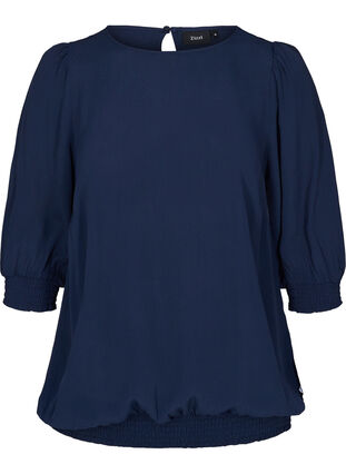 Viscose blouse with 3/4 sleeves and smock, Navy Blazer, Packshot image number 0