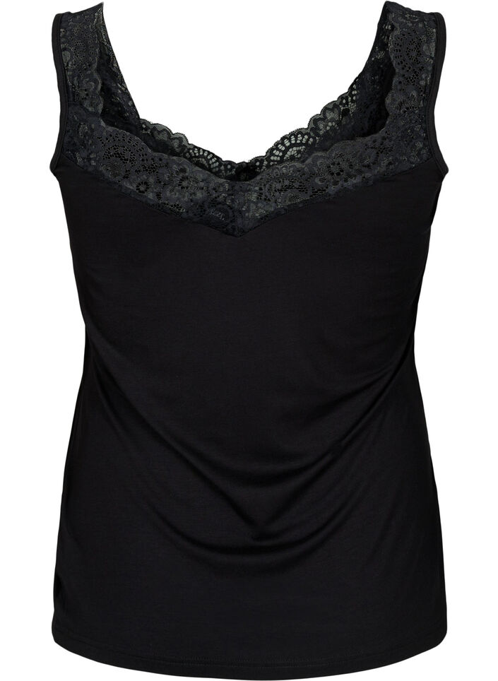 Viscose top with lace edge, Black, Packshot image number 1