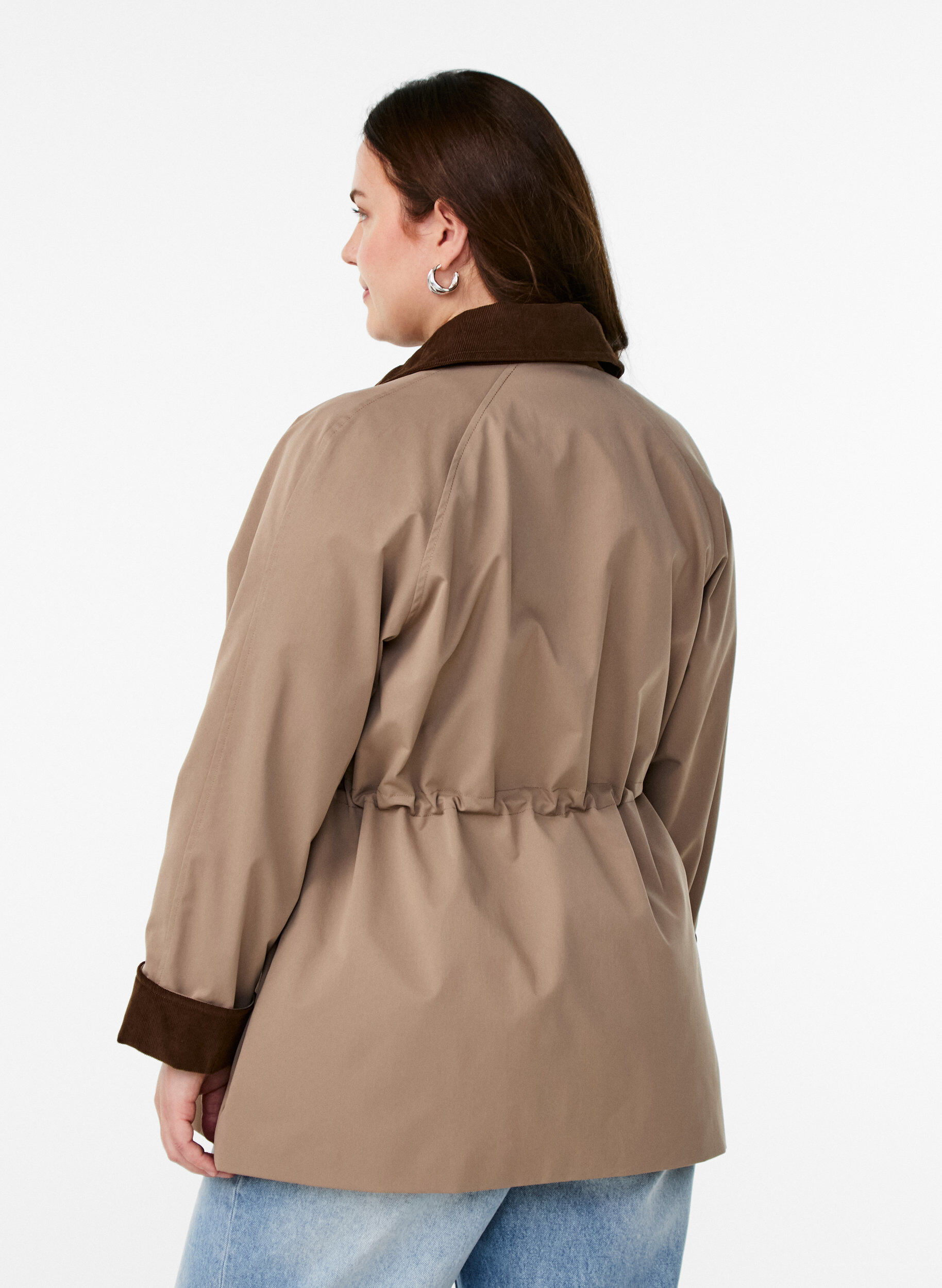 Zizzifashion Spring jacket with contrasting corduroy details, Desert Taupe, Model image number 1