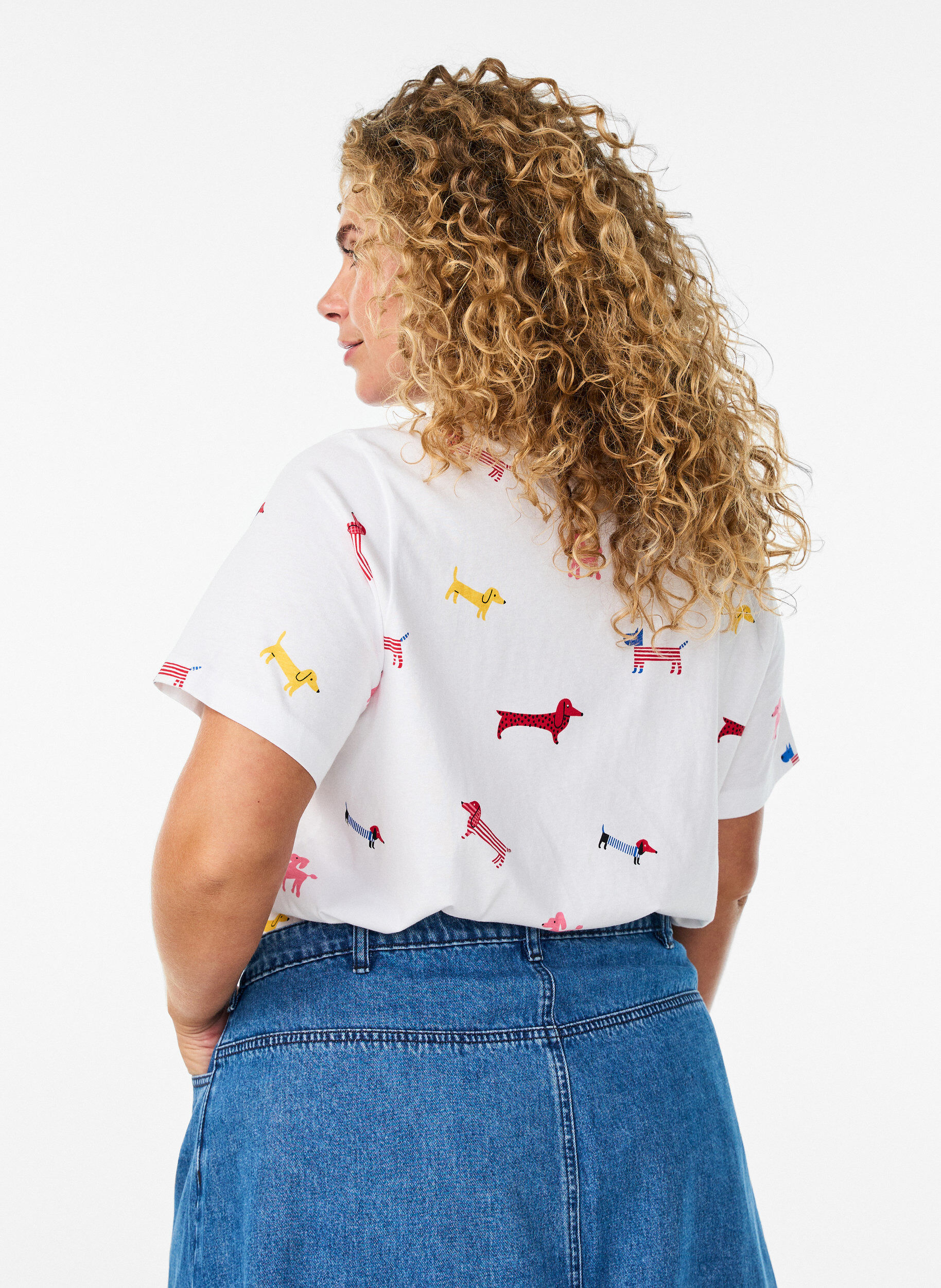 Zizzifashion Cotton T-shirt with dog print, White, Model image number 2