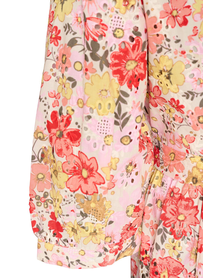 Floral midi dress with broderie anglaise and a tie-belt, Rose, Packshot image number 3