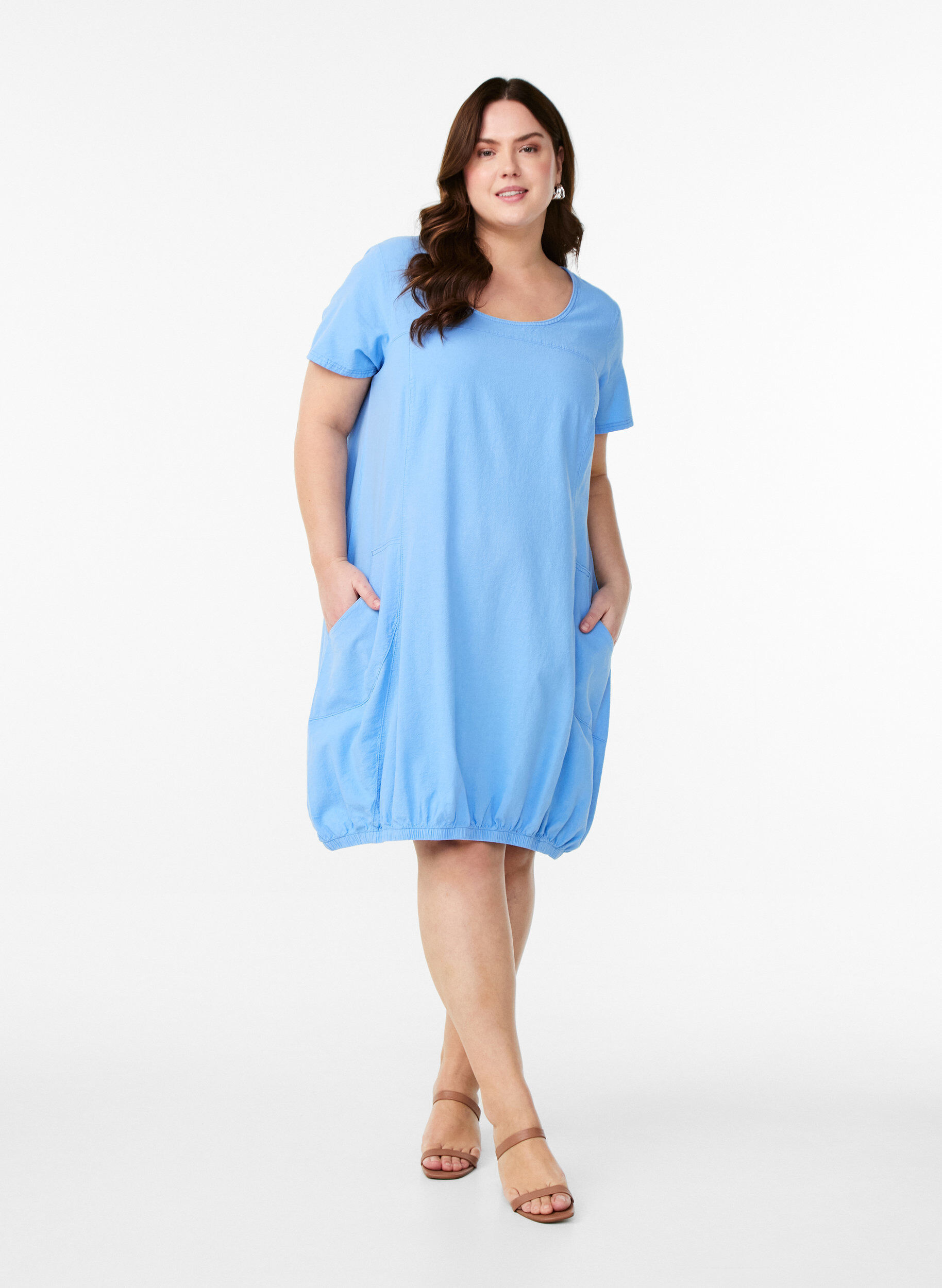ZizzifashionShort sleeve cotton dress, Light Blue, Model image number 1