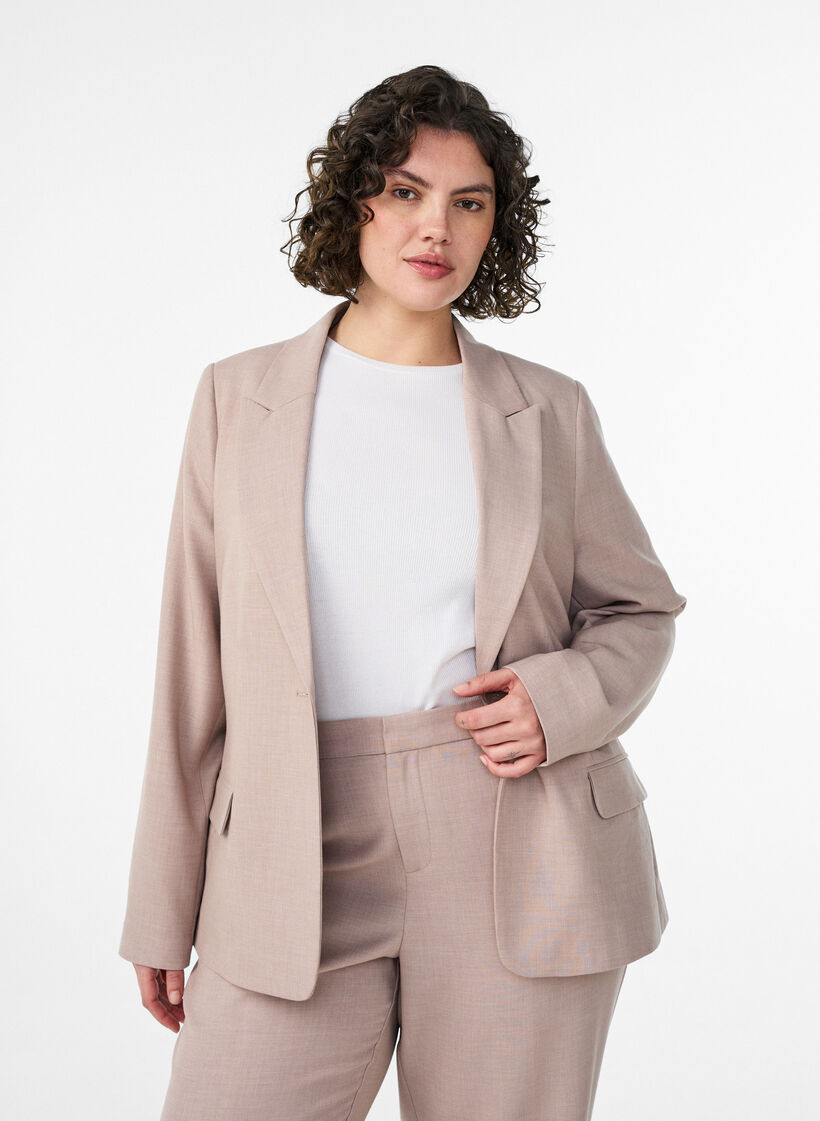 Classic blazer with single button closure and pockets, Beige, Model