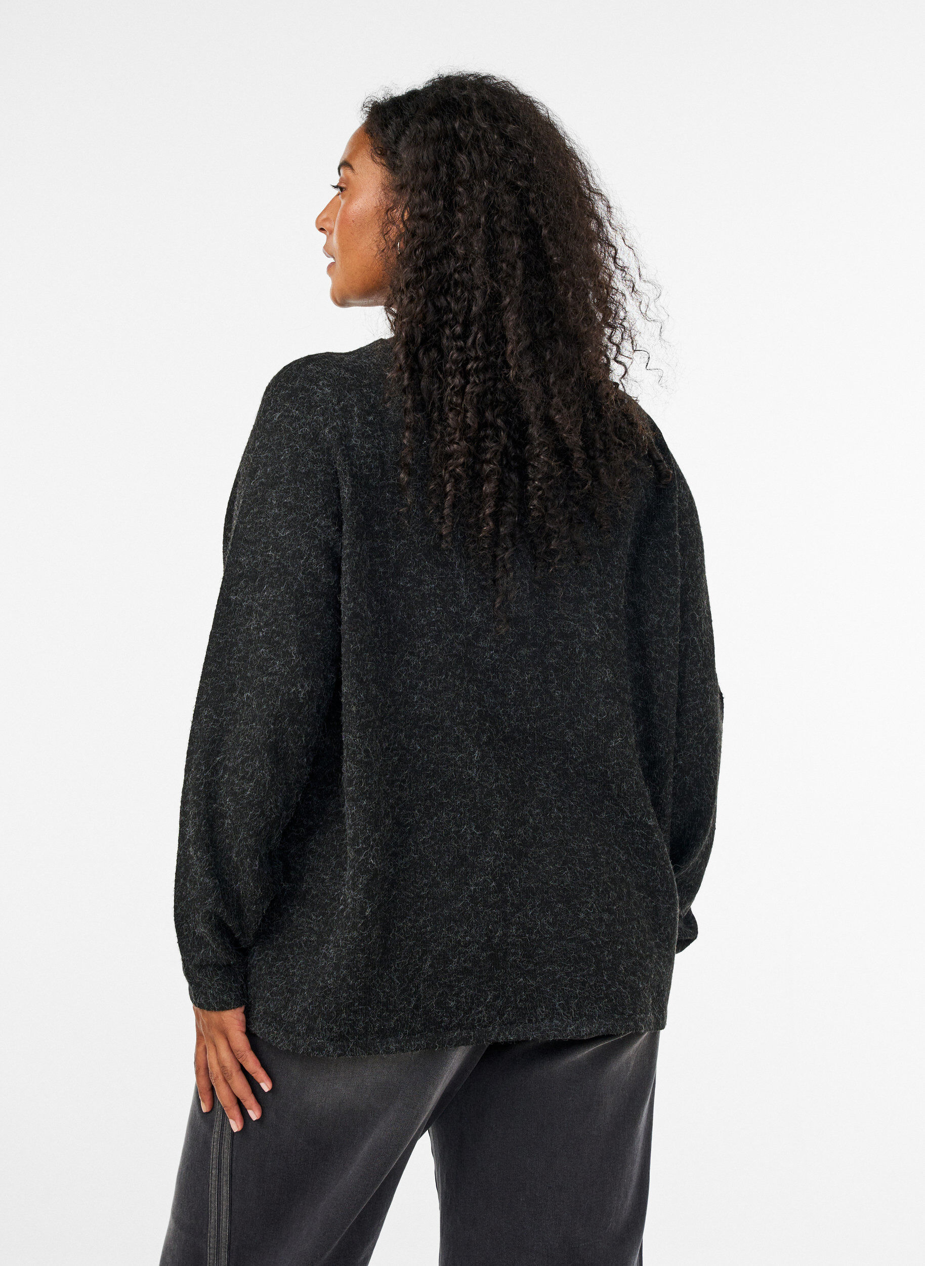 ZizzifashionKnitted cardigan with a round neck and button fastening, Dark Grey, Model image number 2