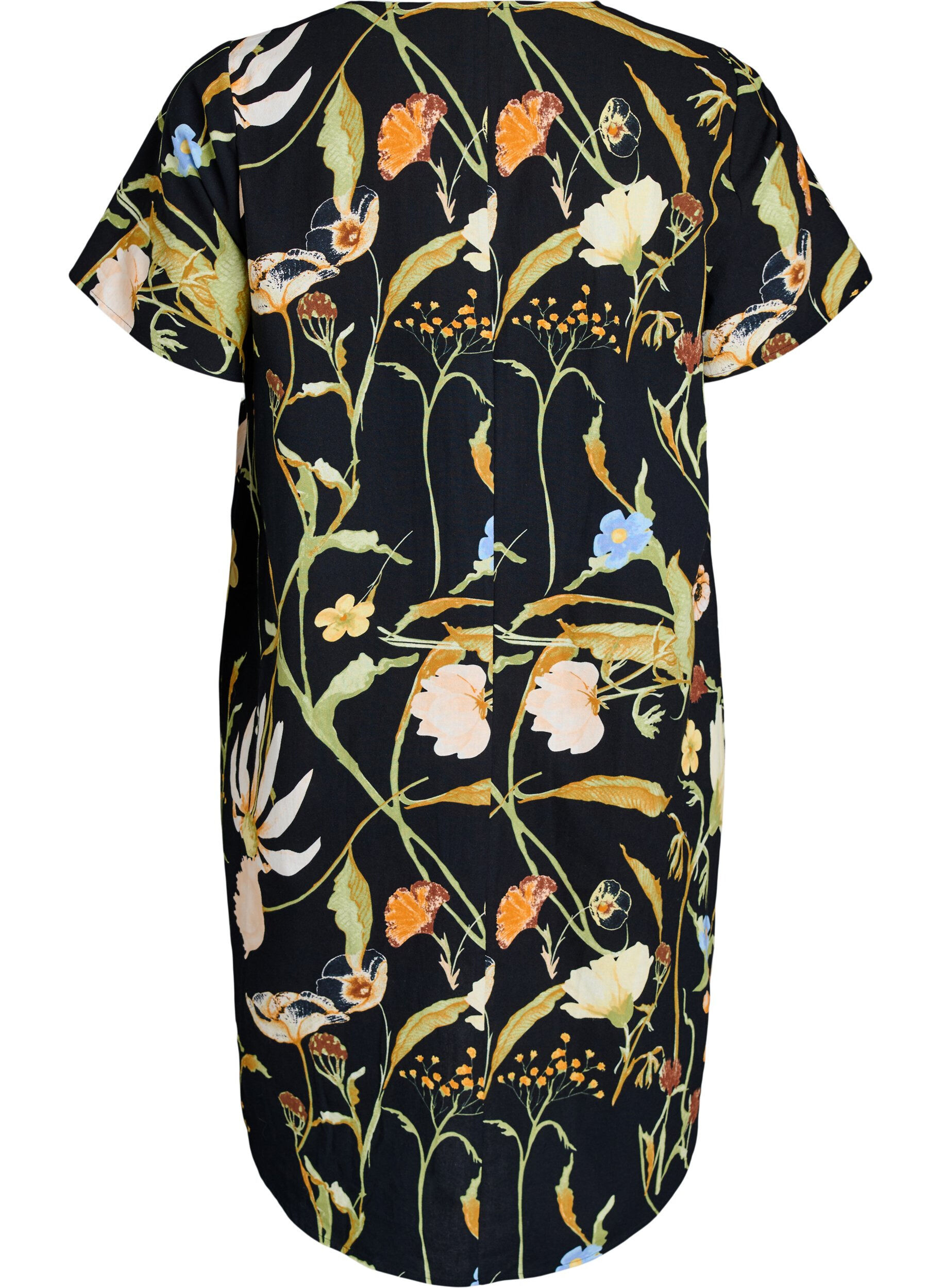 Zizzifashion Cotton tunic with a floral print, Black, Packshot image number 1