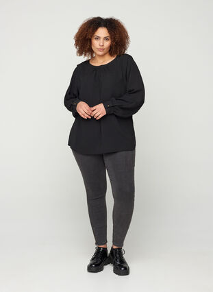 Long-sleeved blouse with a round neck, Black, Model image number 3