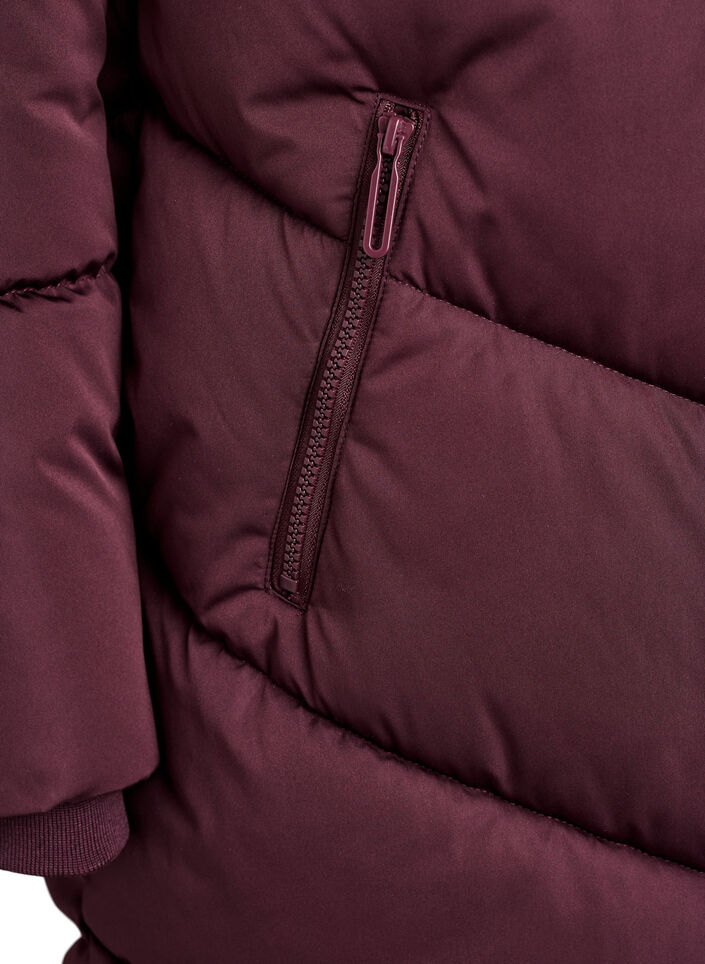 Long puffer coat with hood and pockets, Dark Bordeaux, Packshot image number 3