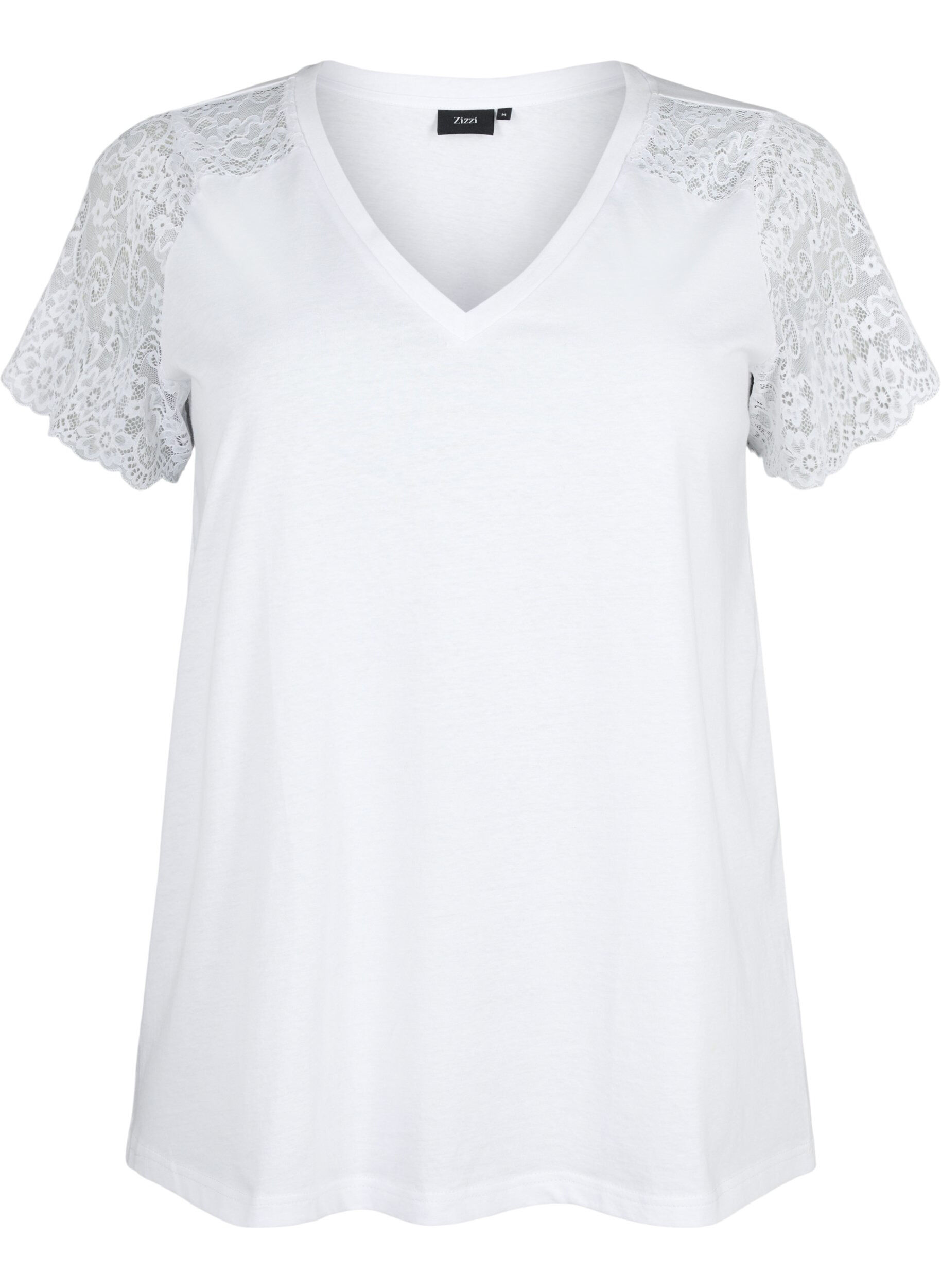 Cotton t-shirt with short lace sleeves