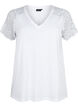 Cotton t-shirt with short lace sleeves, White, Packshot image number 0