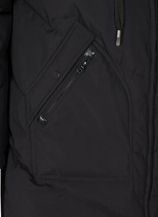 Winter coat with a hood and faux fur trim , Black, Packshot image number 3