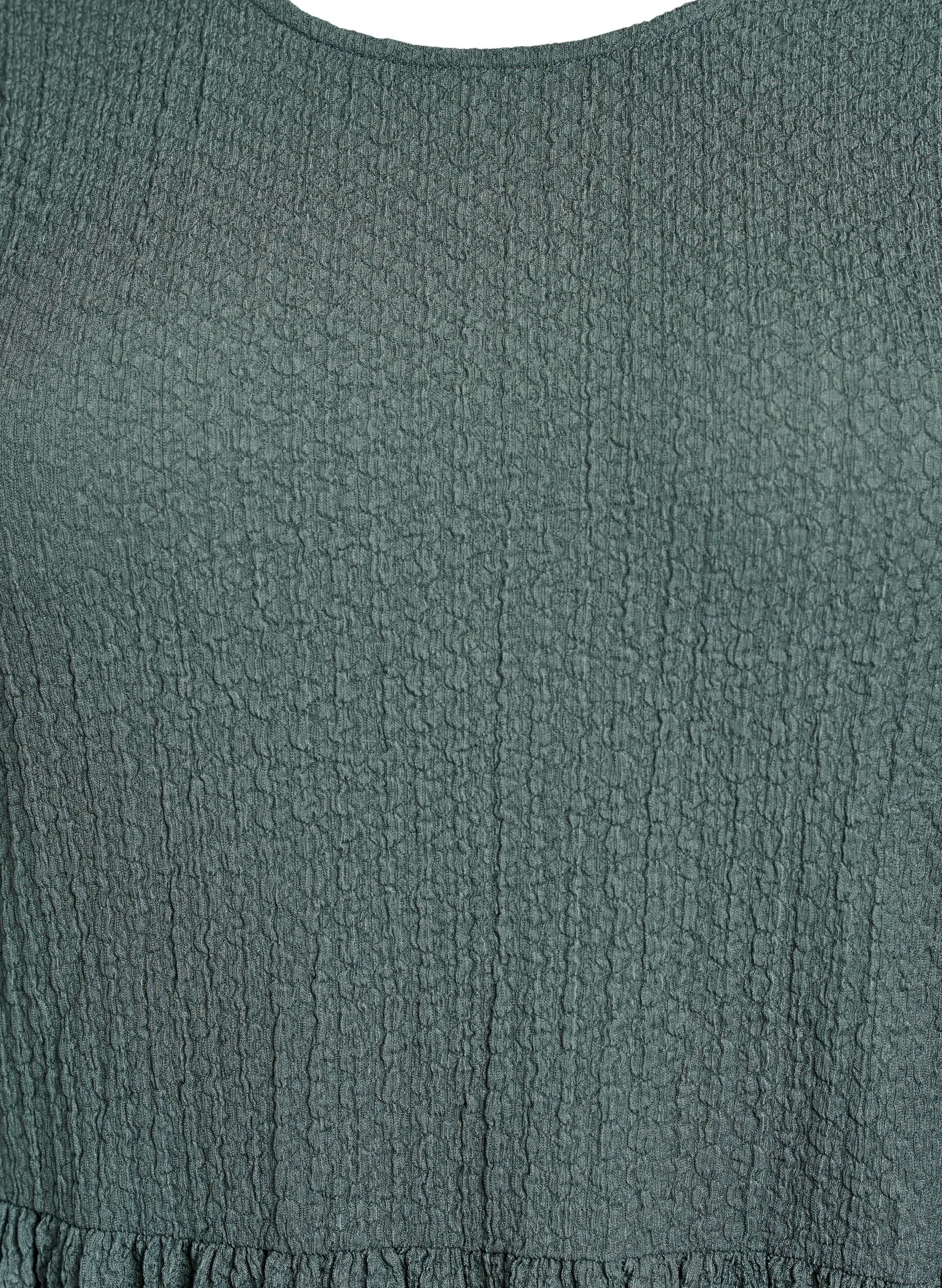 Zizzifashion FLASH - Short dress with texture and 3/4 sleeves, Green, Packshot image number 2