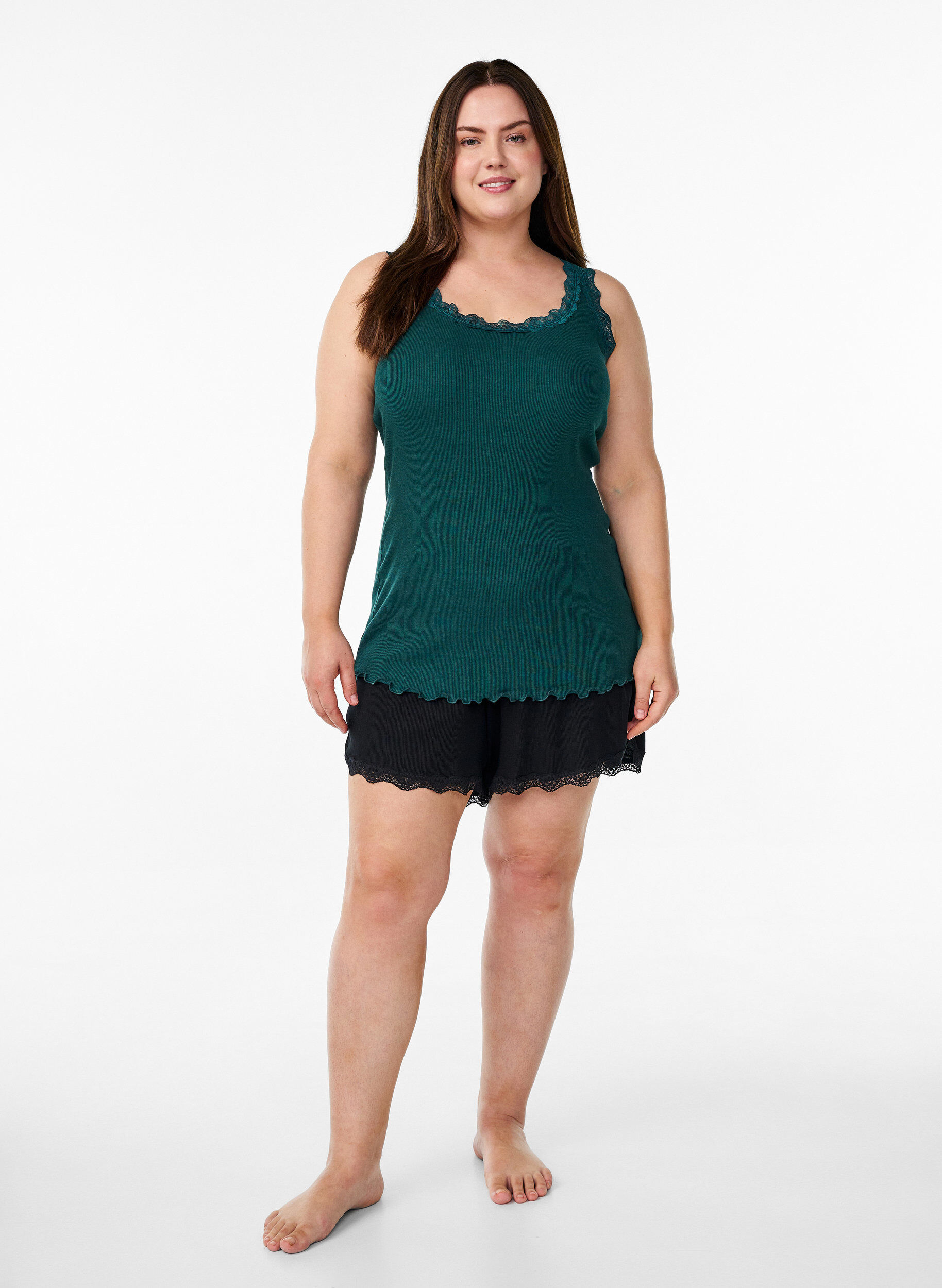 Zizzifashion Top with lace trim, Green, Model image number 1