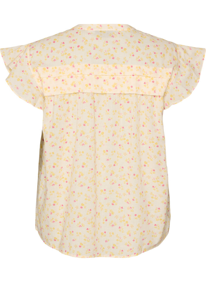 Sleeveless A-line cotton shirt blouse, Yellow, Packshot image number 1