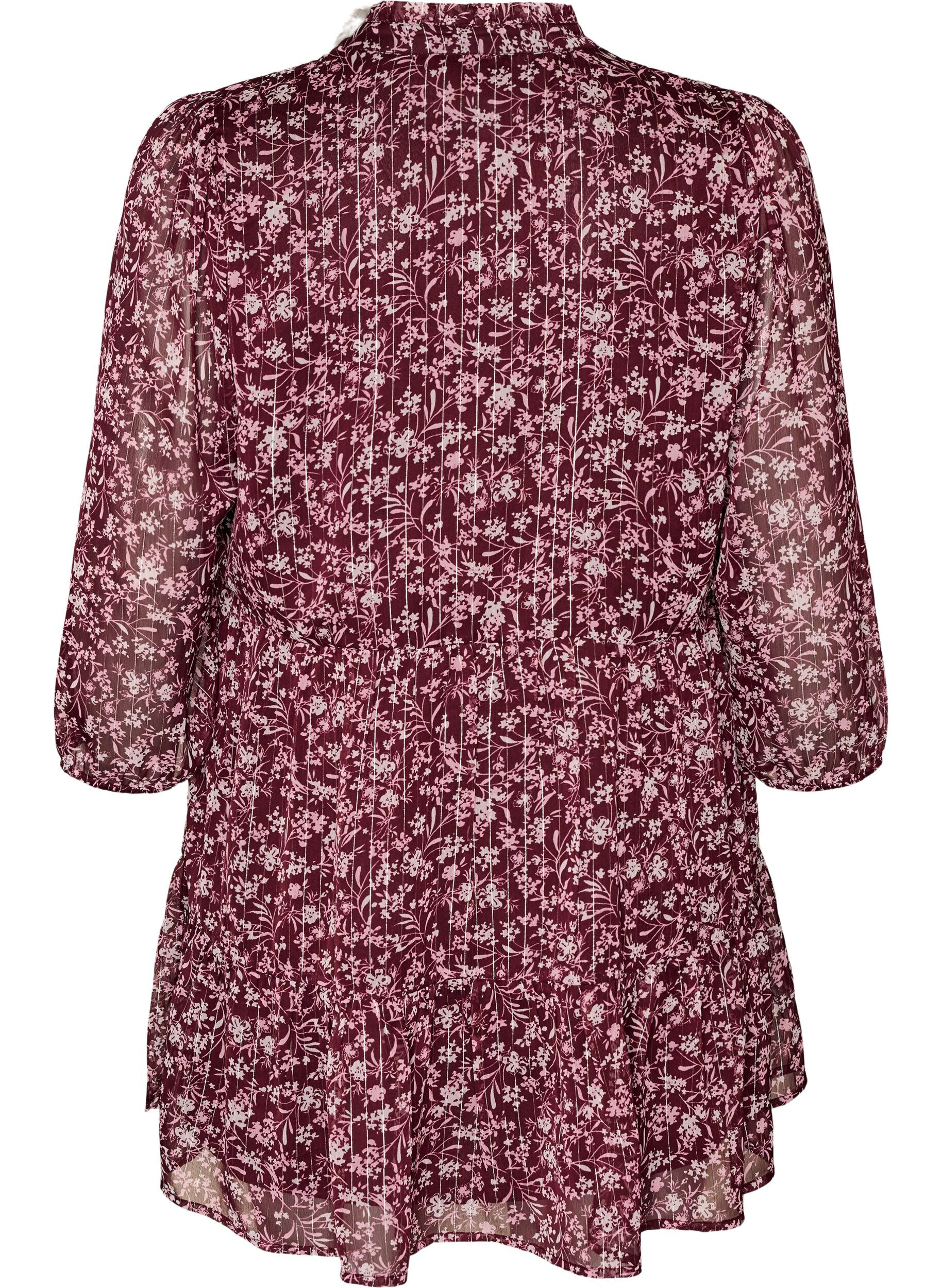 ZizzifashionTunic with floral print and glitter threads, Red, Packshot image number 1