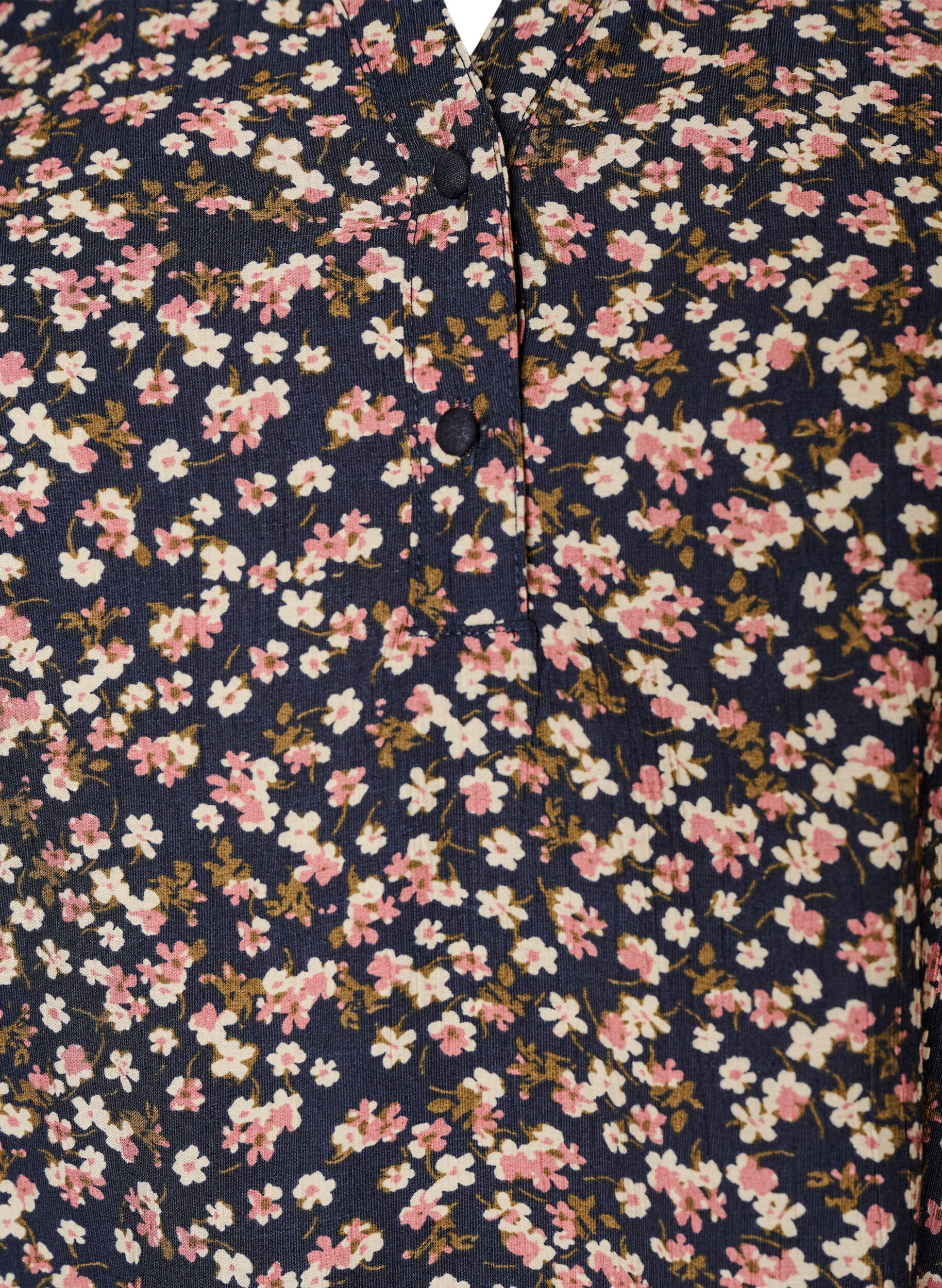 Zizzifashion Floral viscose blouse with short sleeves and smock details, Blue, Packshot image number 2