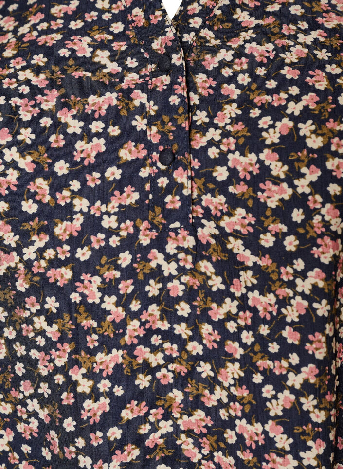 Floral viscose blouse with short sleeves and smock details, Blue, Packshot image number 2